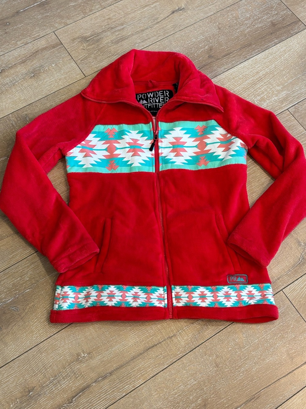 Powder River Outfitters Southwestern Aztec Fleece Jacket Red Full Zip Medium